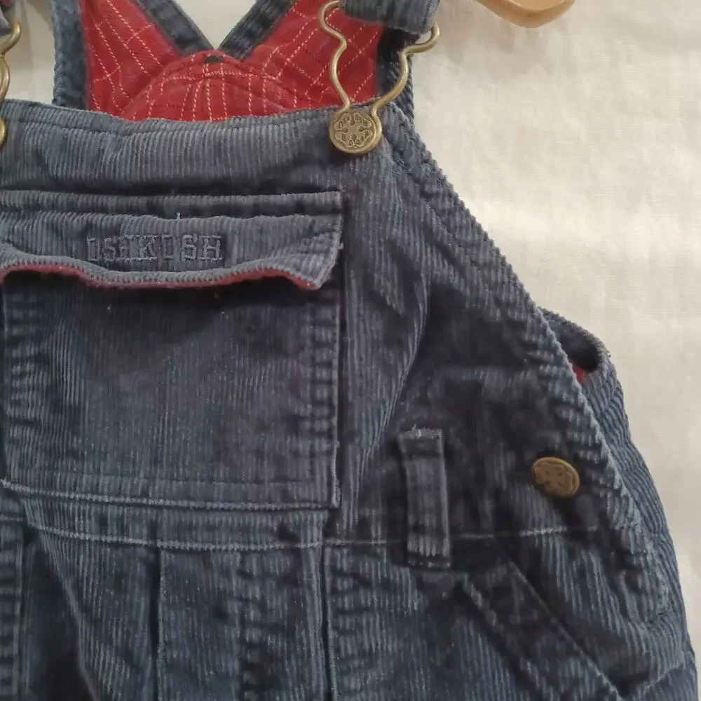 OshKosh B'gosh Corduroy Overalls‎ Kids 18M Navy Blue Flannel Lined Cargo Vestbak